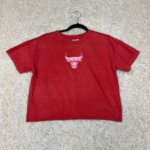 Chicago Bulls Shirt Womens Large Red Crop Oversized Logo Tailgate NBA Basketball